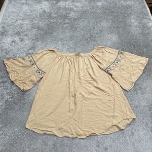 Take-Two Off Shoulder Embroidered Top Womens 2X Peach Bell Sleeve Casual Summer